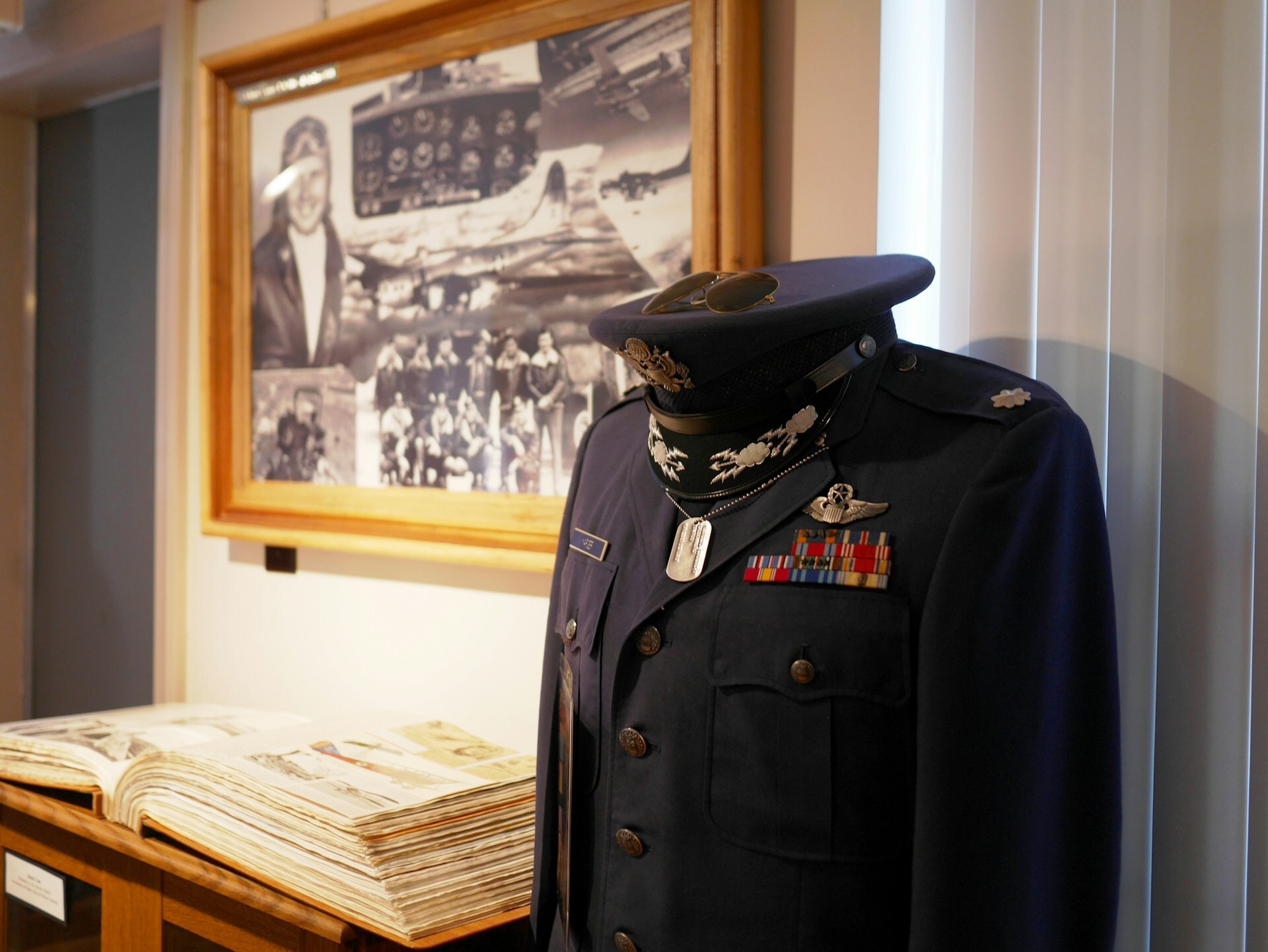 military uniform and book on display at historical society